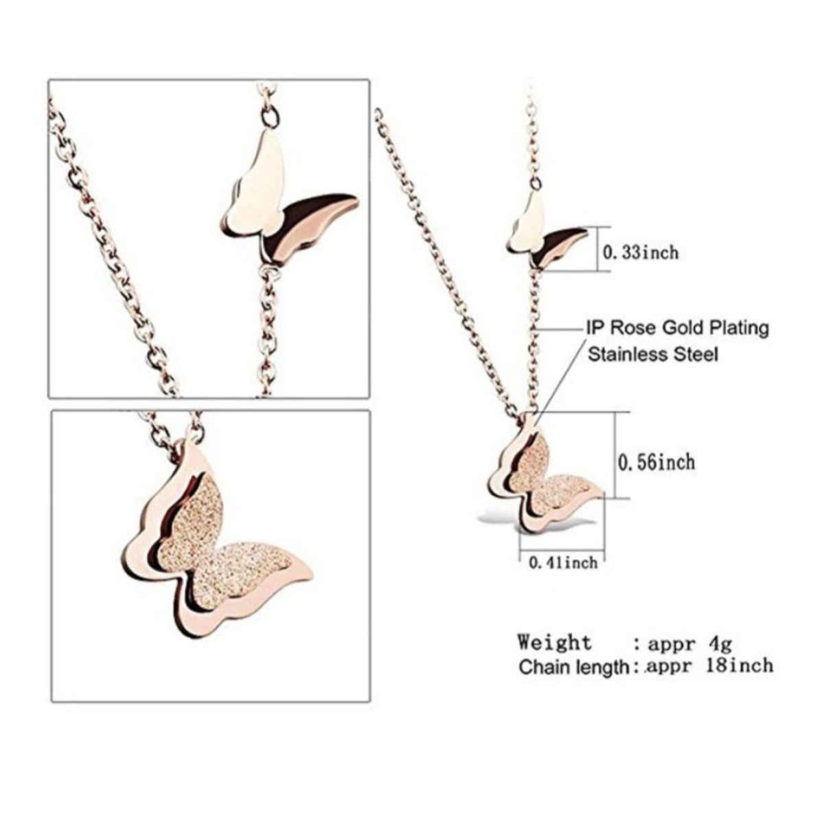 Youbella 18K Rose Gold Plated Butterfly Necklace Pendant For Women And Girls(Ybnk - 5666A)
