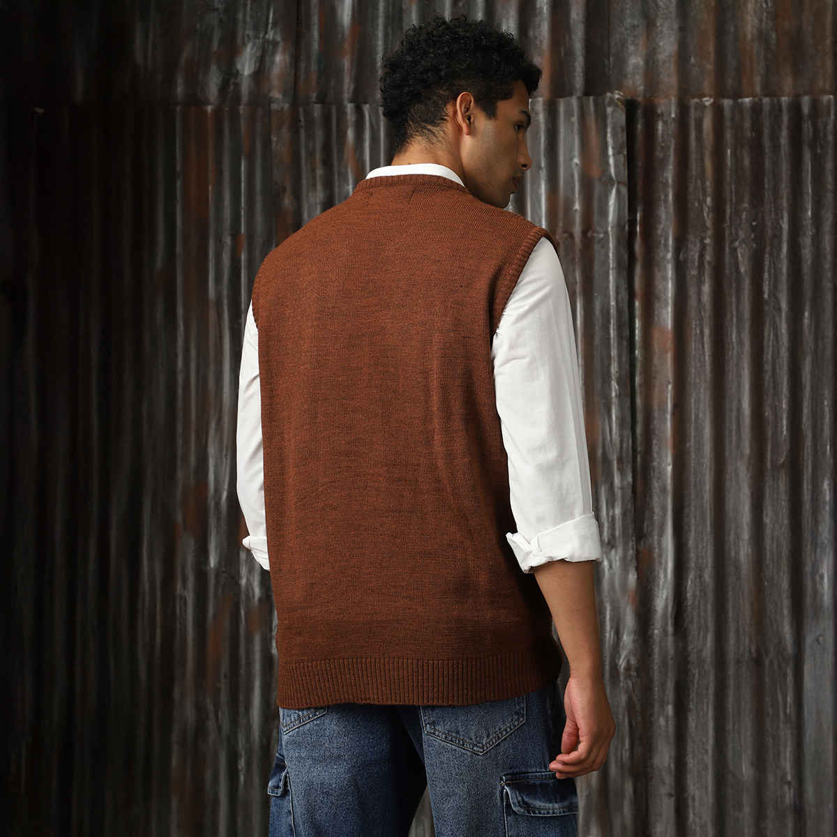 High Star Men's Sleeveless Round Neck Pullover Vest | Brown - M