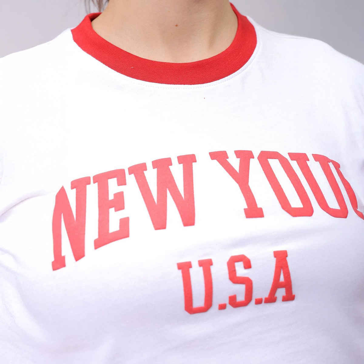 Freehand Women's Casual Slim Typographic Cropped T-shirt | 0424-Zfhcrtee1-05 | White - XS