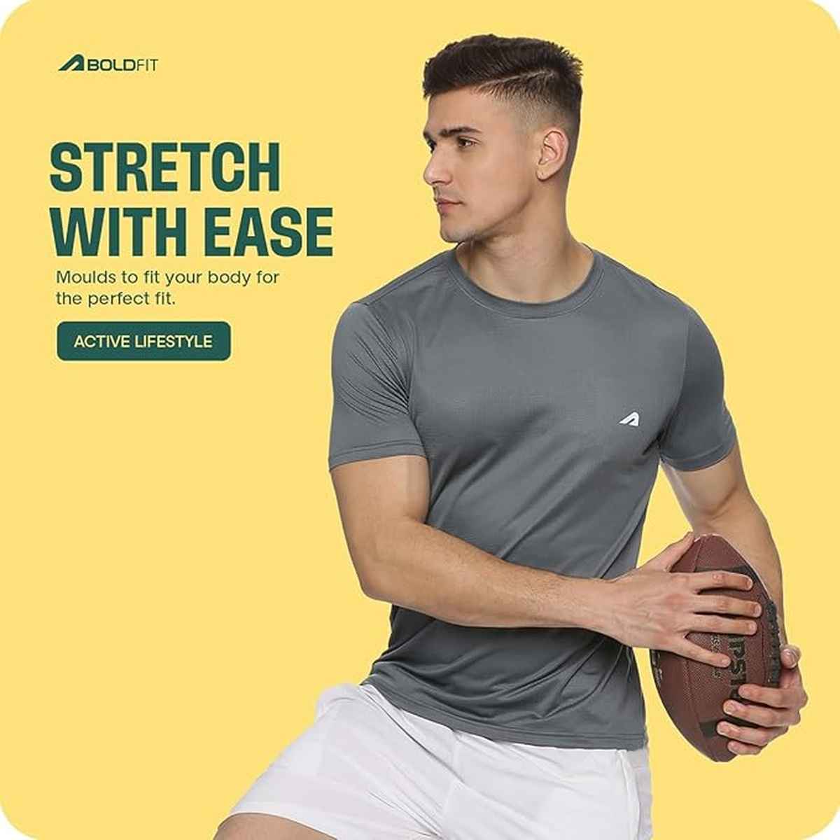 Boldfit Men's Sports T-shirt Quick Dry Fit Regular Gym Casual Wear Running | Grey - L