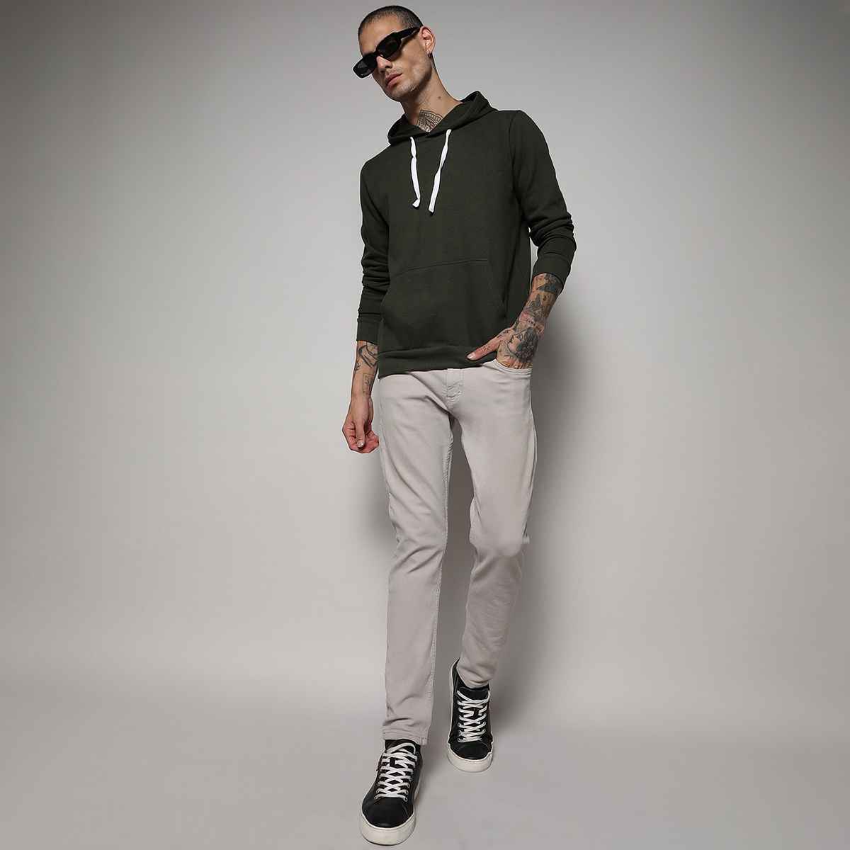 Campus Sutra Men's Hoodie | Green - M