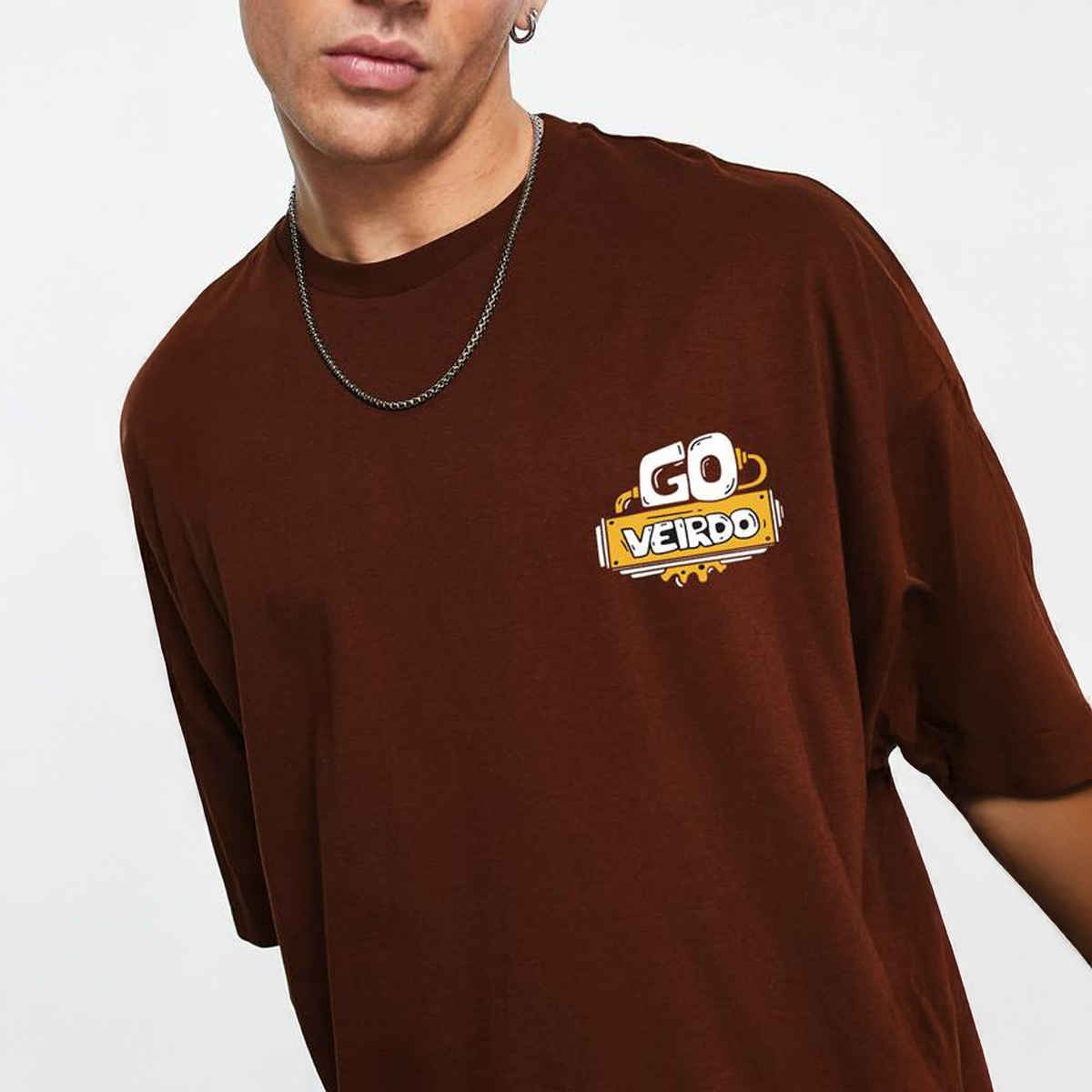 VEIRDO Men's Printed Oversized T-shirt | OS 100 GOVEIRDO B | Brown - L