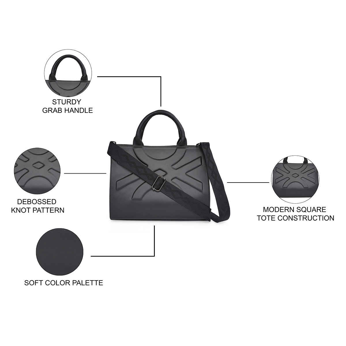 United Colors Of Benetton Women's PU 15.5 L Long Handle Tote Bag | Black - Free Size