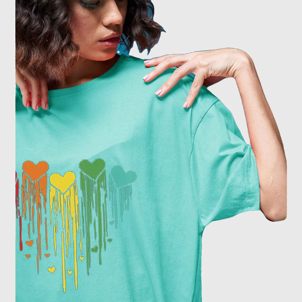 Smartees Women's Oversize Printed T-shirt | WW - 2052 | Sea Green - L