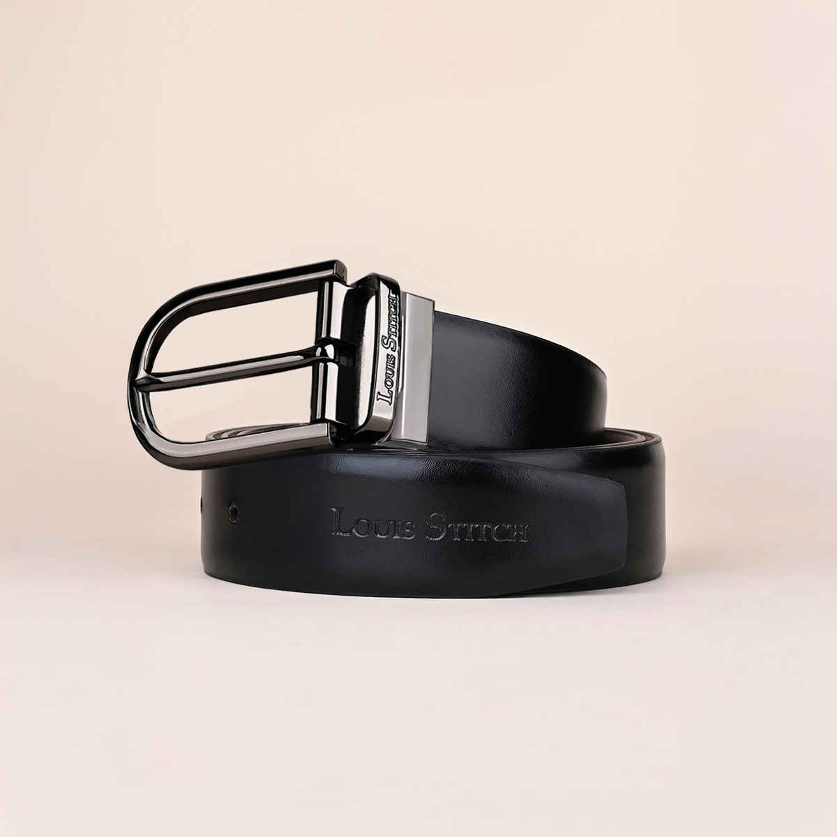 Louis Stitch Men's Solid Genuine Leather Reversible Belt | Black and Brown - 44 Inches