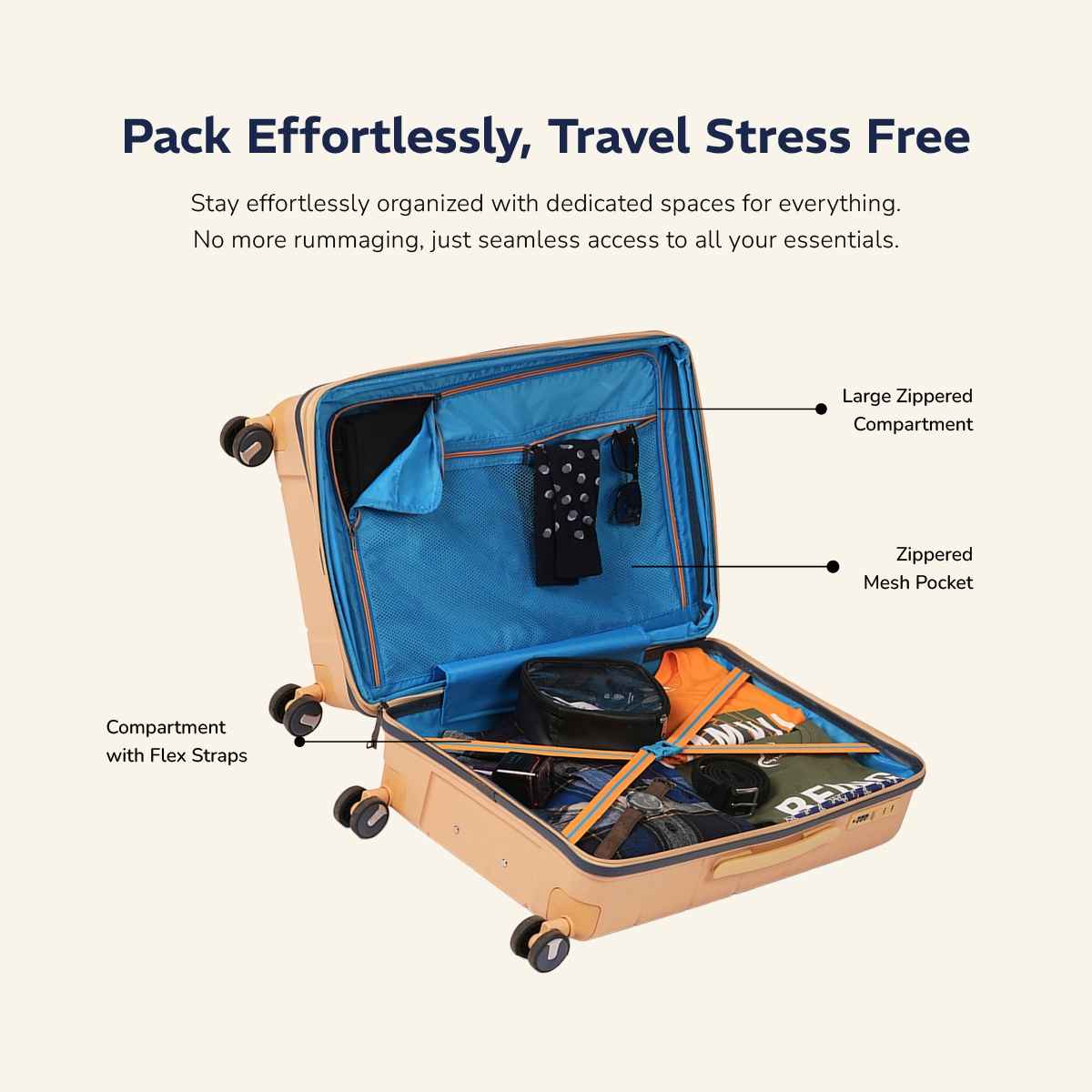 Provogue Cascade Hard-Sided PP Cabin Luggage Suitcase Trolley Bag | Golden Yellow - 55 cm