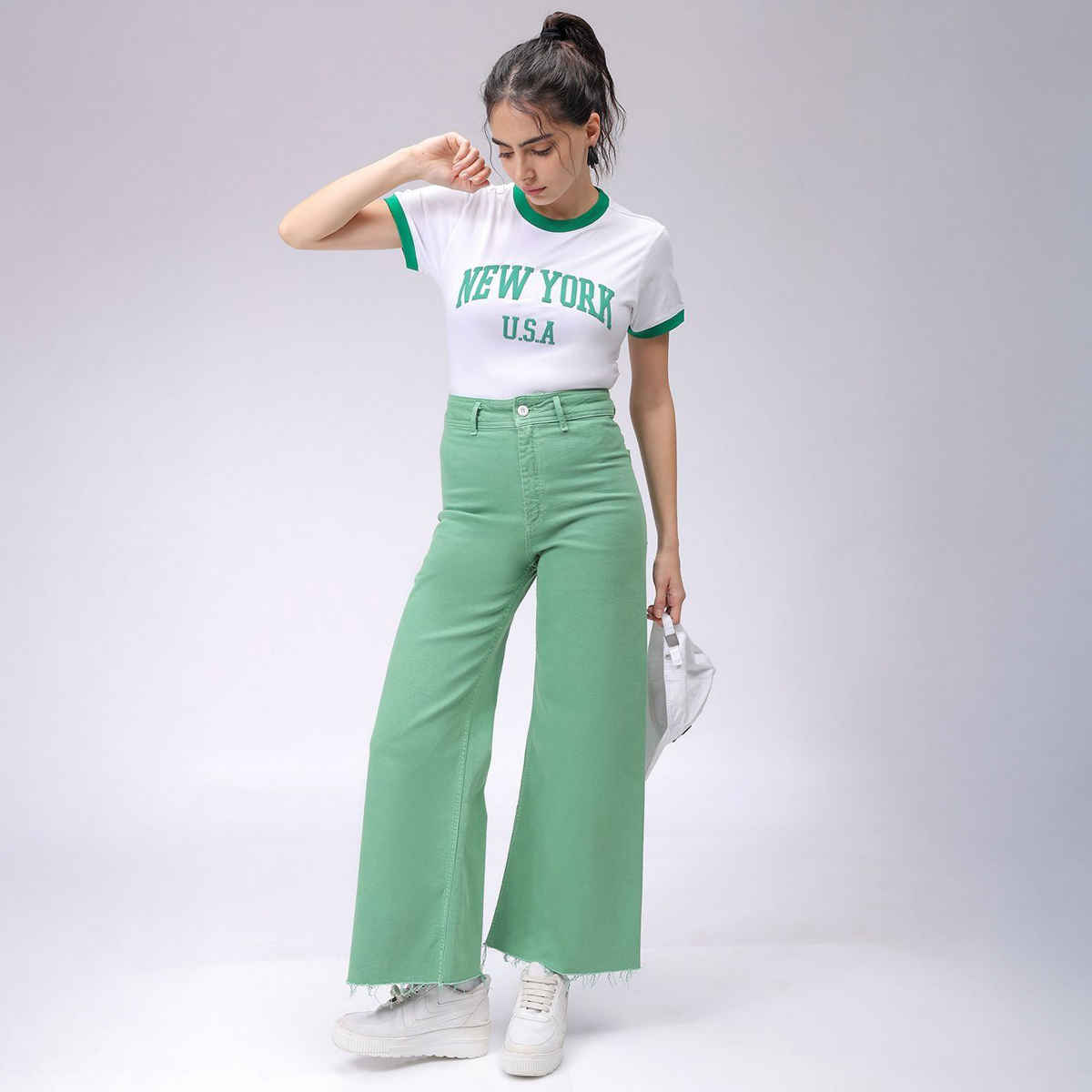 Freehand Women's Casual Slim Typographic Cropped T-shirt | 0424-Zfhcrtee1-02 | White - XL