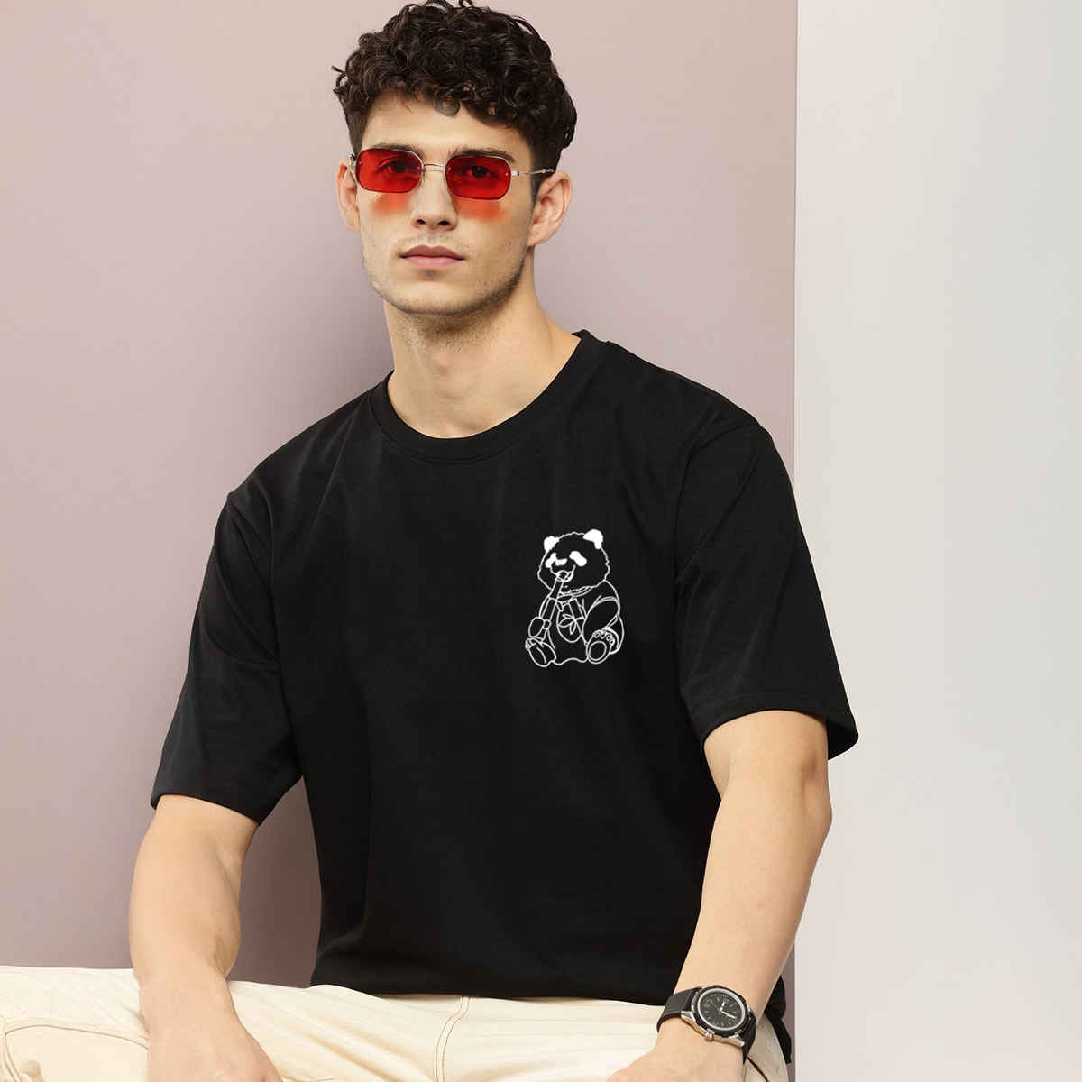 BENNY BROOKS Men's Round Neck half sleeve Oversized T-shirt |AA(ARN)BLACK32 | Black - L