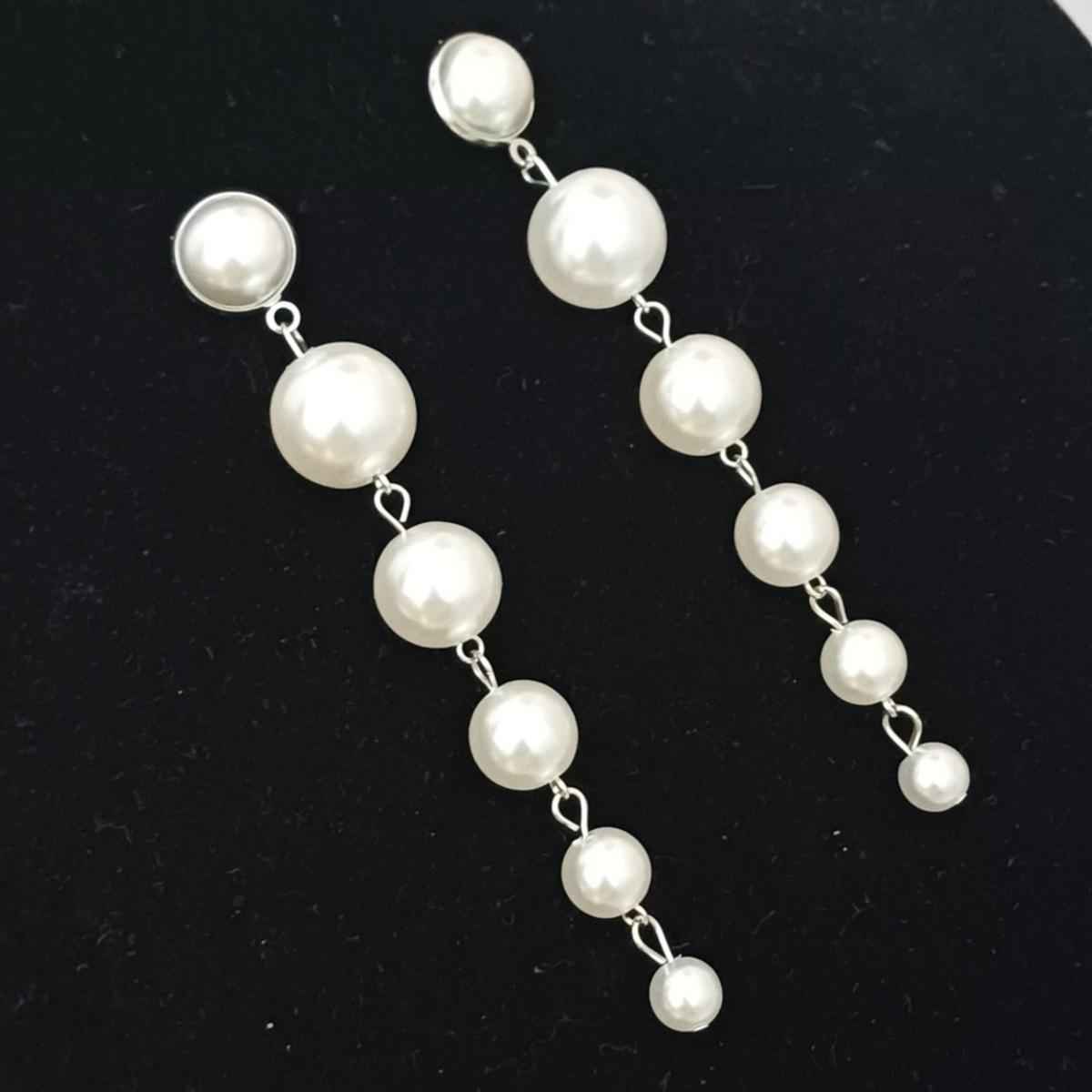 Long Moti Earrings Silver