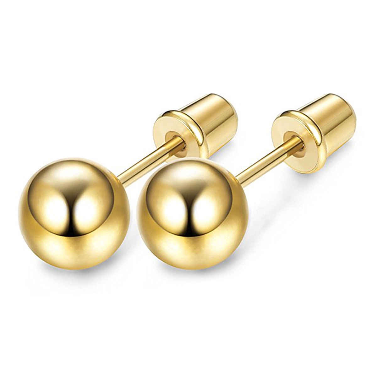 Peora 6 mm Stainless Steel Gold Ball Stud Earrings For Unisex