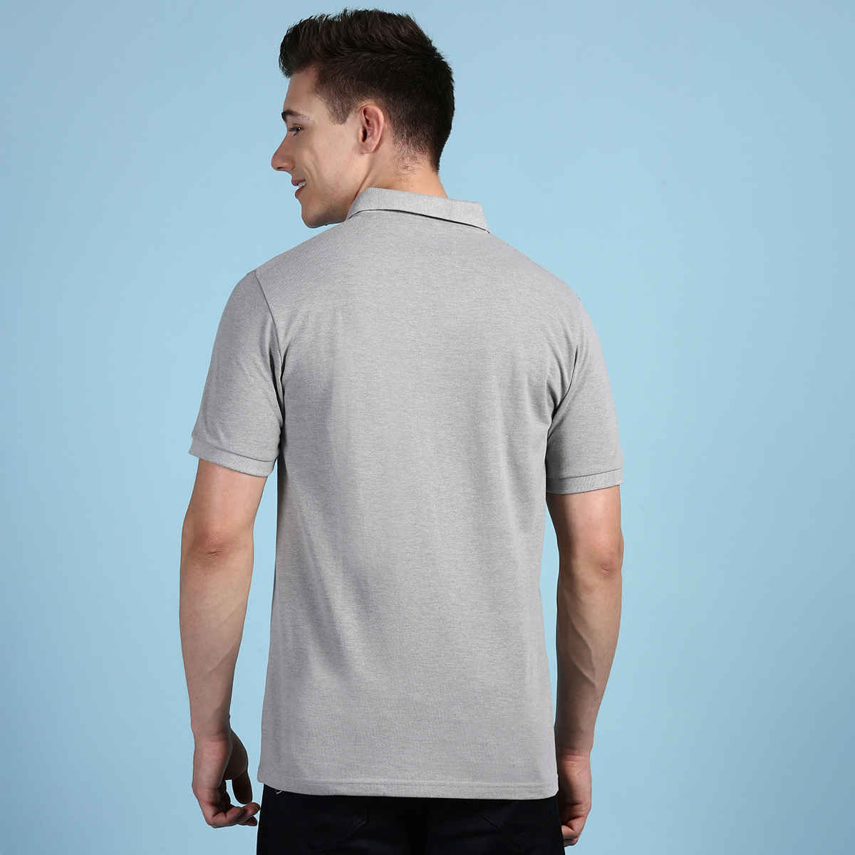 Lux Cozi Men's Solid Cotton Polo T-shirt with Pocket | Grey Melange - S