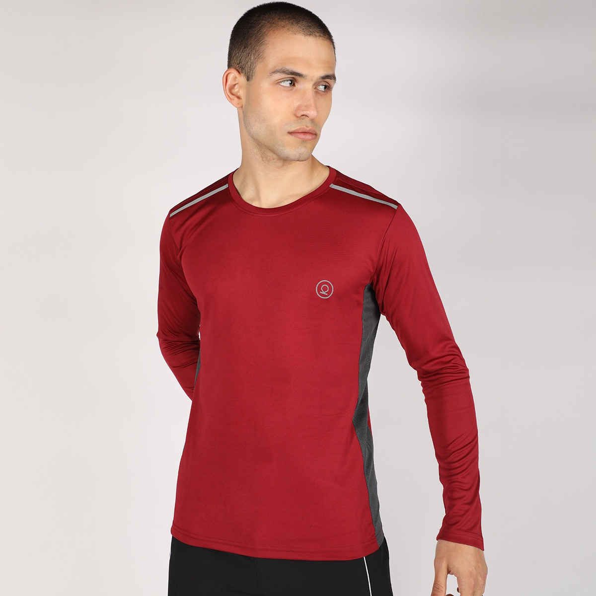 Chkokko Men's Regular Fit Full Sleeves Gym T-shirt | Maroon - M