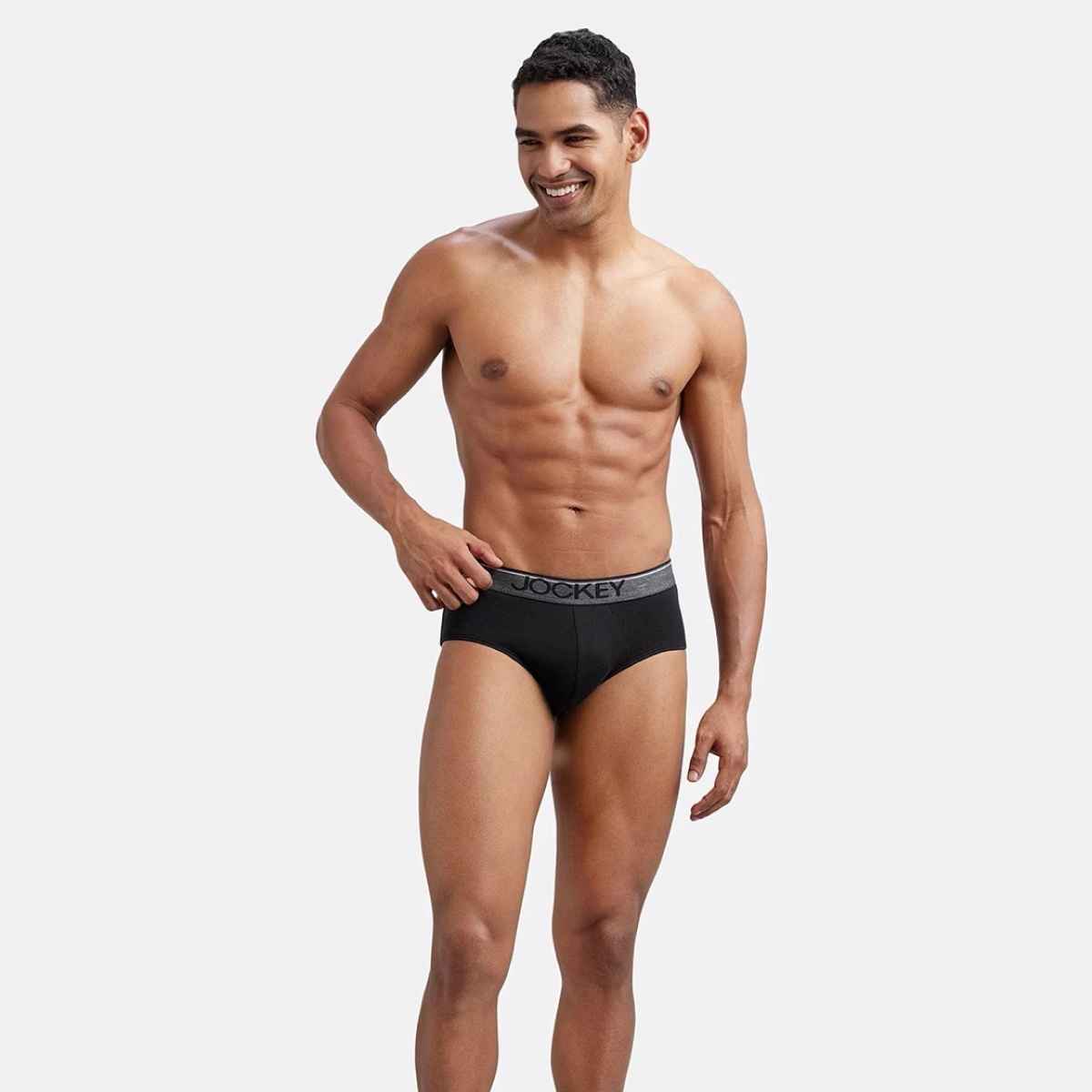 Jockey 8037 Men's Super Combed Cotton Underwear Solid Brief|Ultrasoft Waistband|PO2 | Black-M