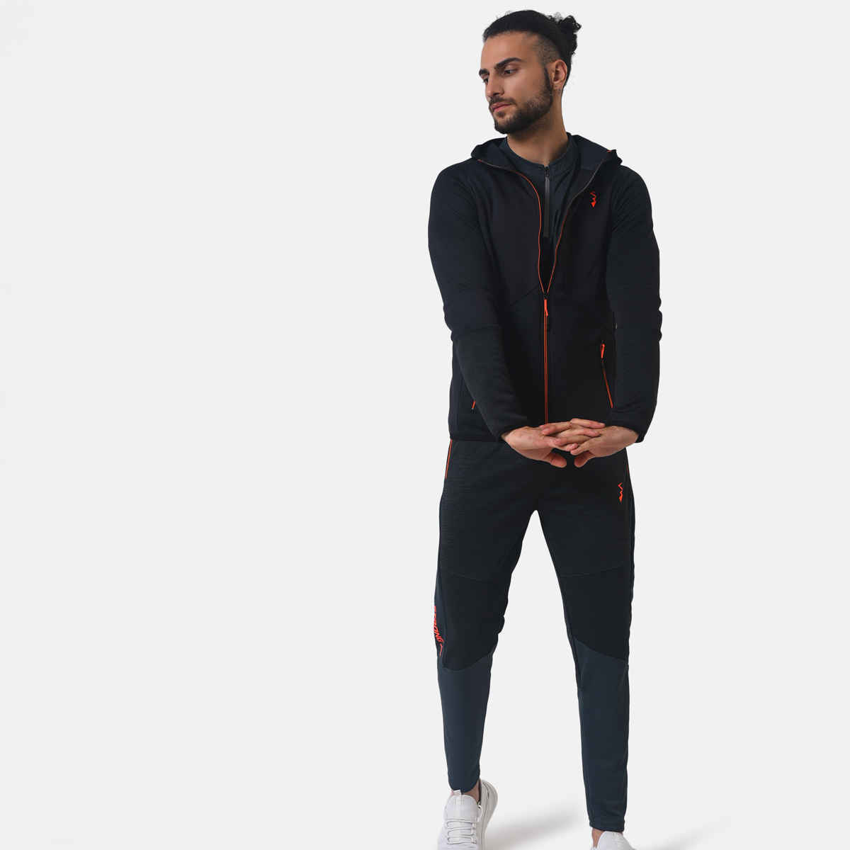 Campus Sutra Men's Zip - Front Activewear Hoodie With Reflective Detail | Black - M