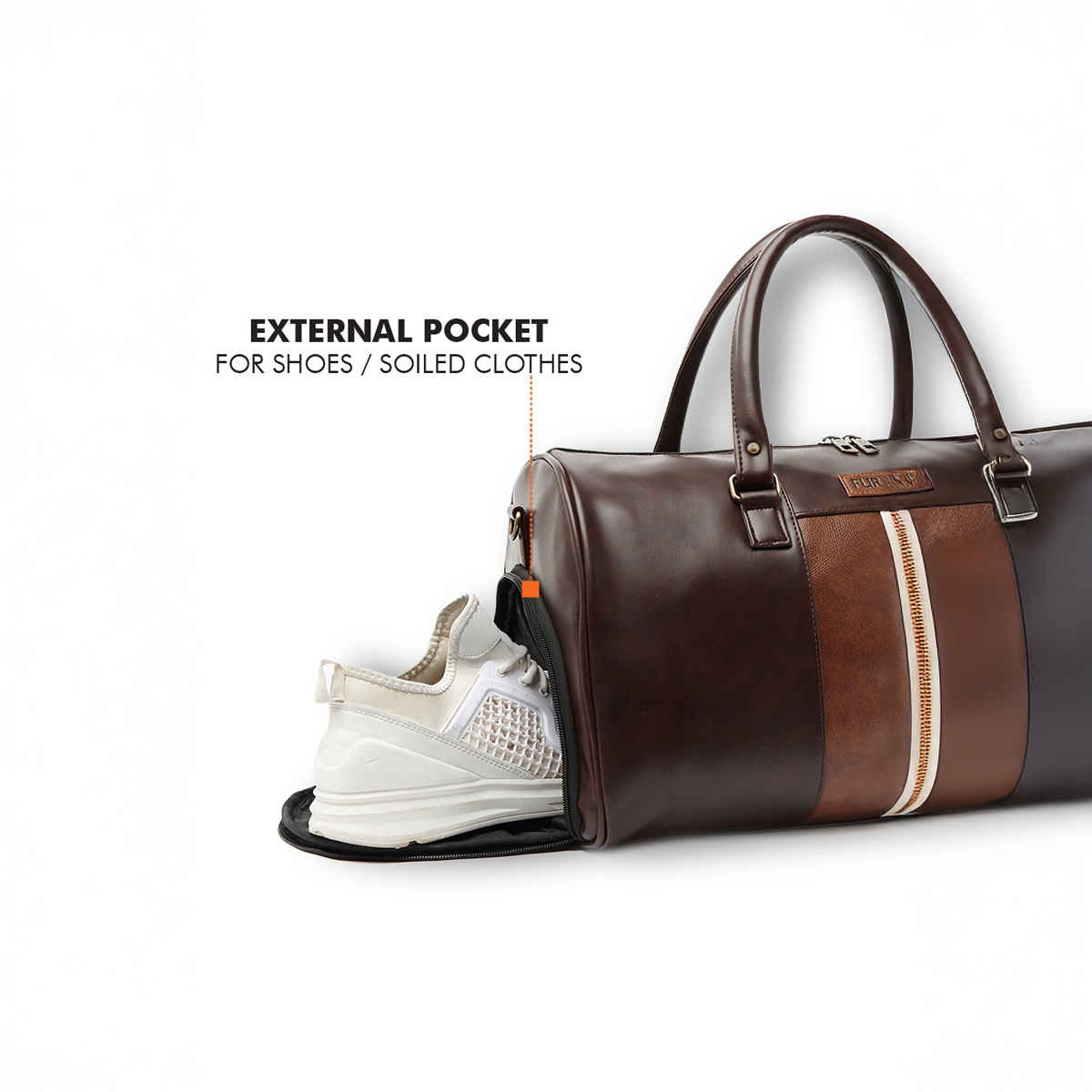 Fur Jaden 30 L Brown Textured Vegan Leather Weekender Duffle Bag with Shoe Compartment
