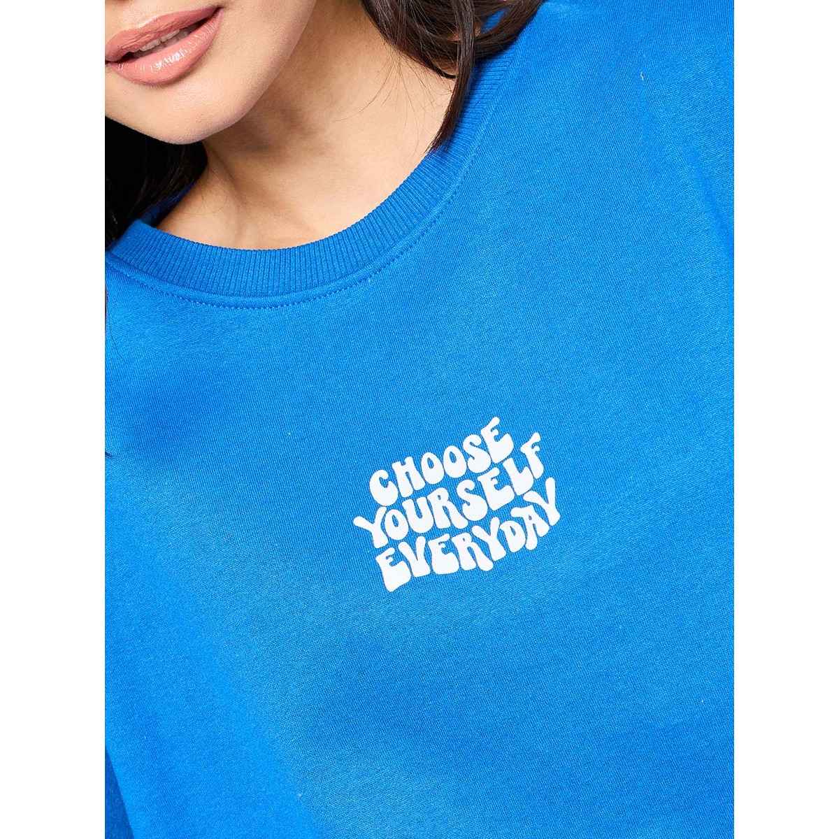 Styli Women's Regular Fit Slogan Print Regular Length Sweatshirt | Blue - S