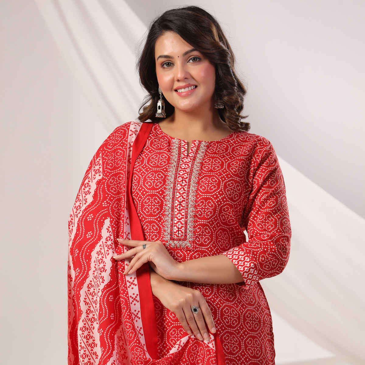 Indo Era Women's Printed Straight Kurta Pant with Dupatta set | KH0MR10930 | Maroon - M