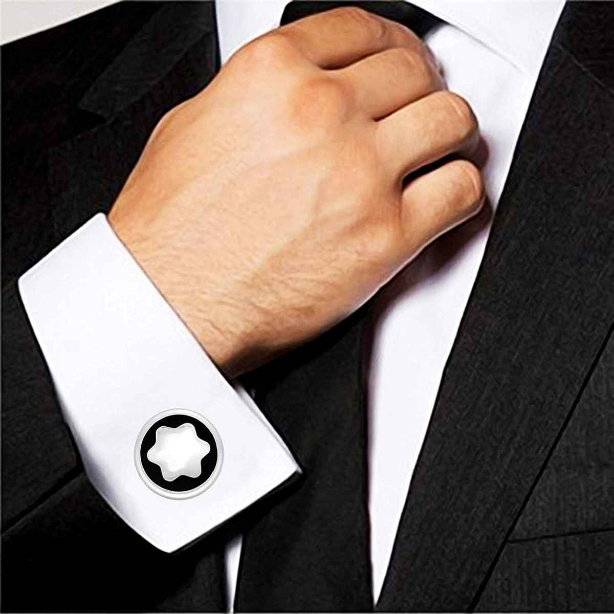 Peora Silver Plated Montblanc Iconic Star Logo & Vintage Watch Movement Cufflinks for Men Gift