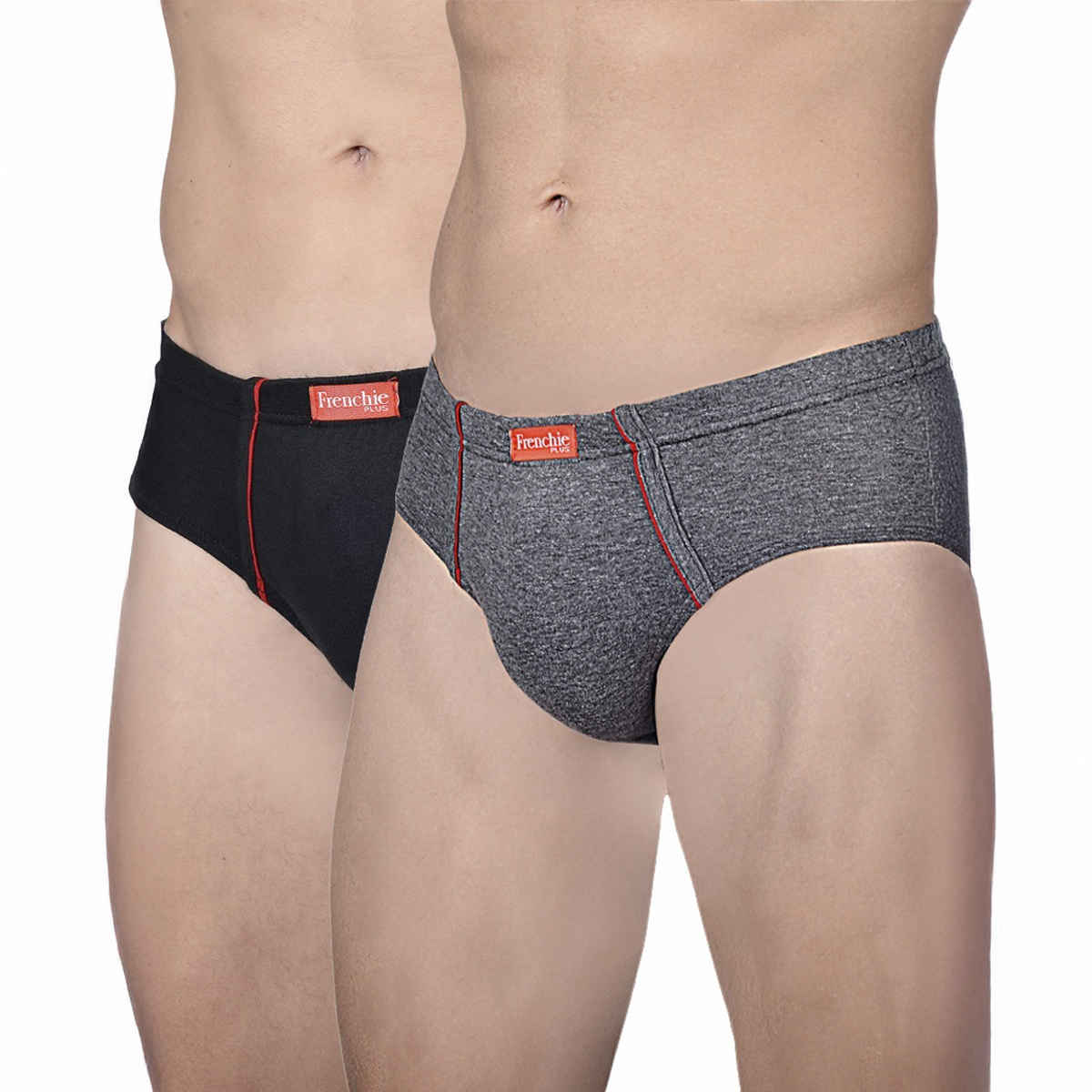 Frenchie Plus Mens Brief | Pack of 2 | Grey Melange | Black | 95 cm