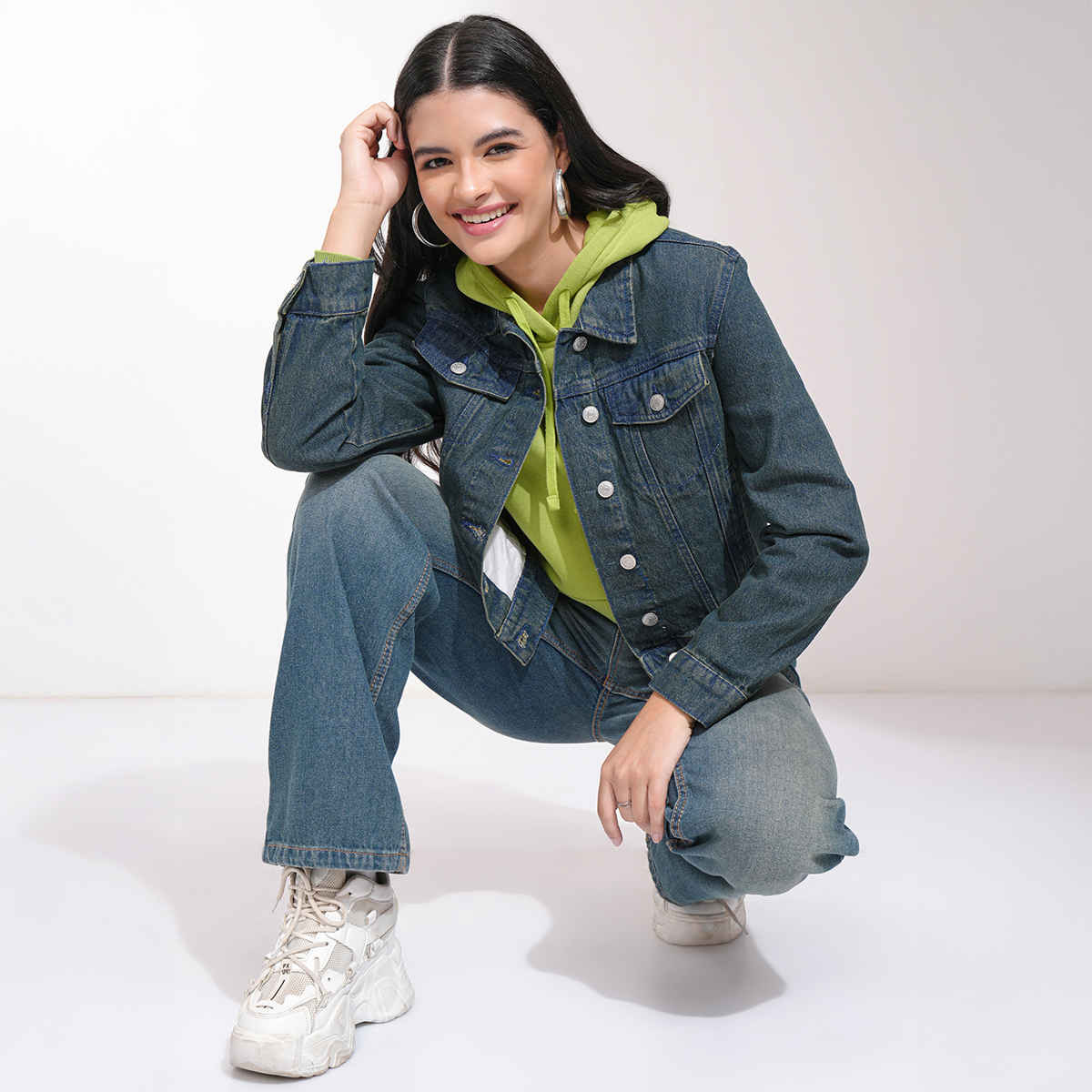 Tokyo Talkies Women's Solid Denim Jacket | Mid Blue - S
