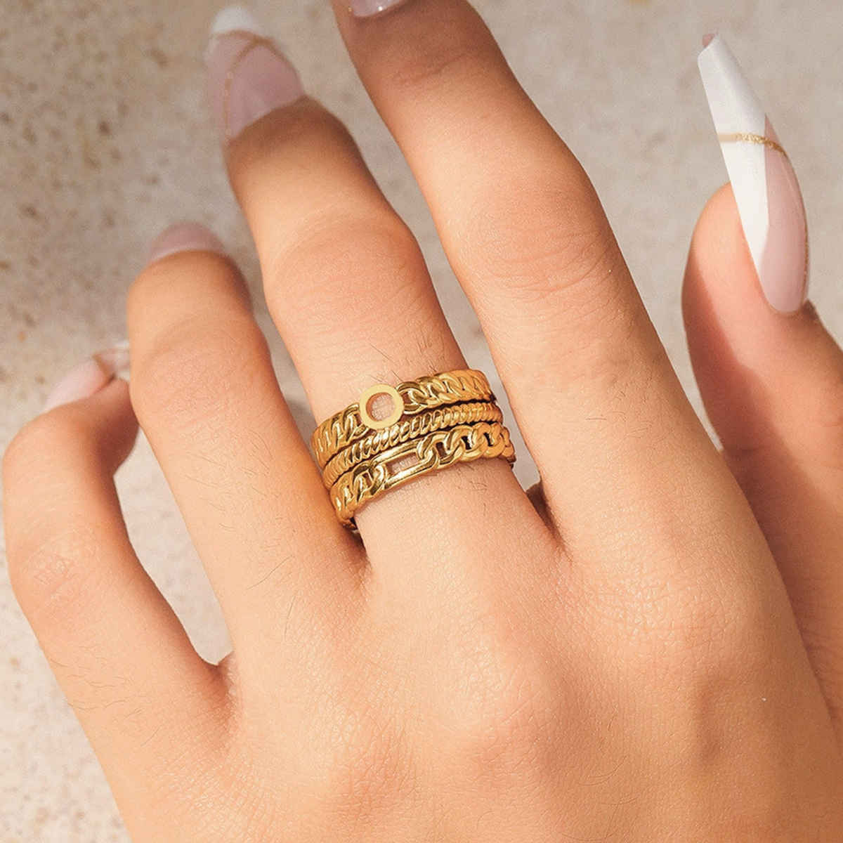 Label She Gold-Plated Stainless Steel Contemporary Adjustable Ring | LS-RNG-72198