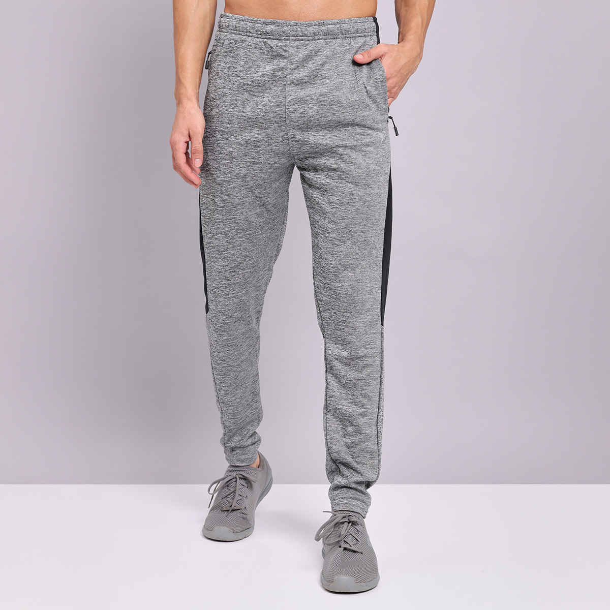 Technosport Men Poly Melange Slim Fit Sports Trackpants with TECHNO DRY | Black Melange | L