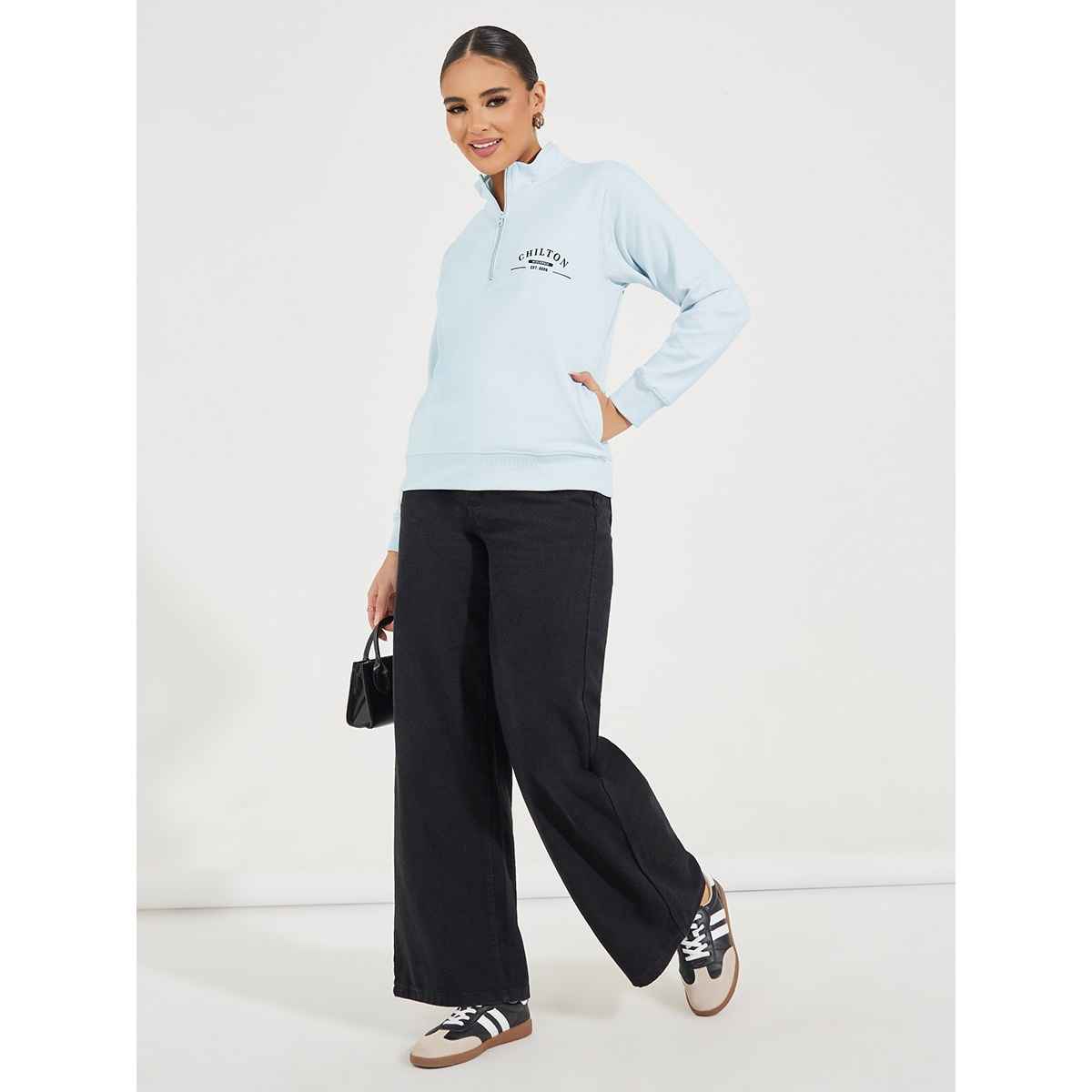 Styli Women's Regular Length Regular Fit- Half Zipper Sweatshirt | Grey - M