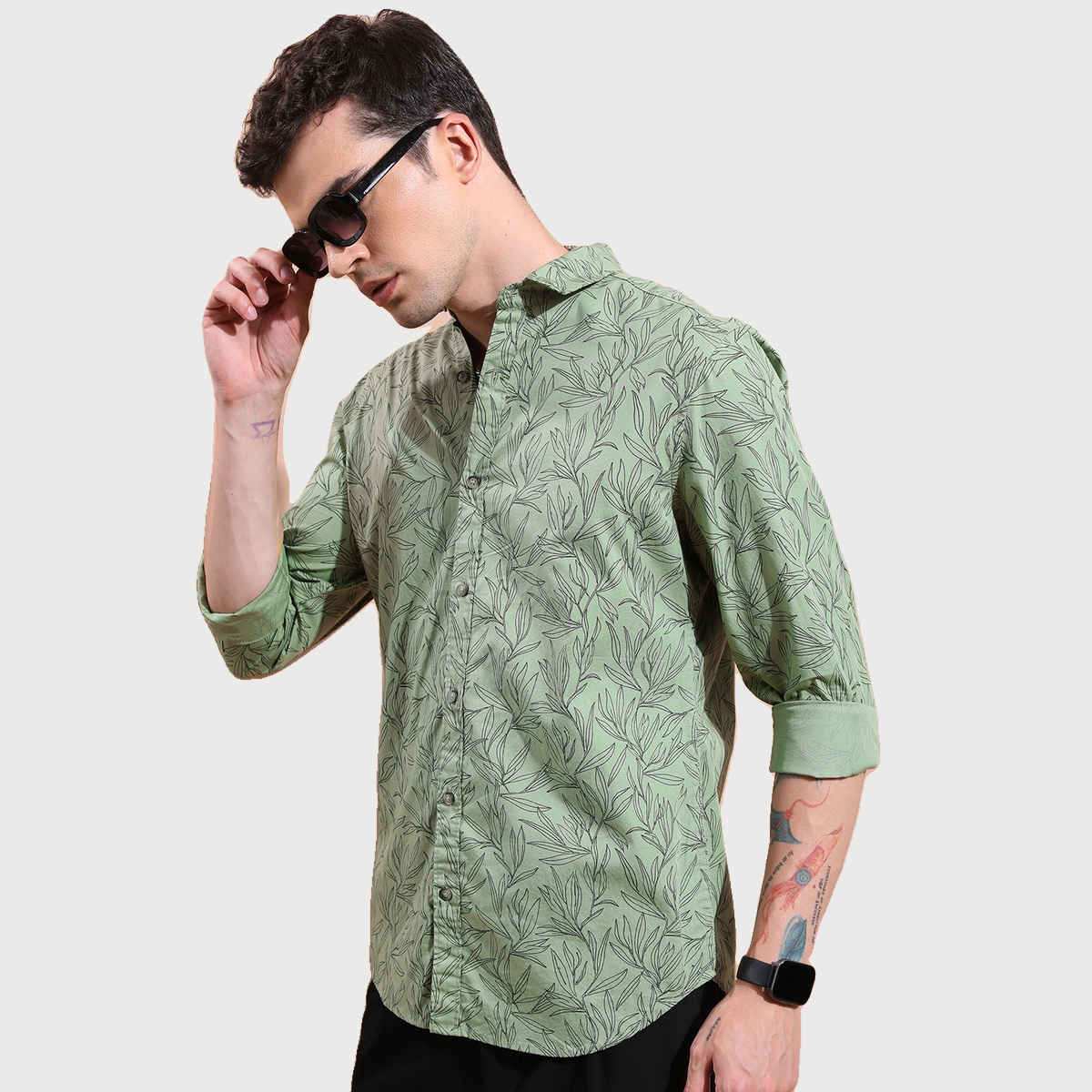 Ketch Men Slim Fit Floral Printed Casual Shirt | Green | XL