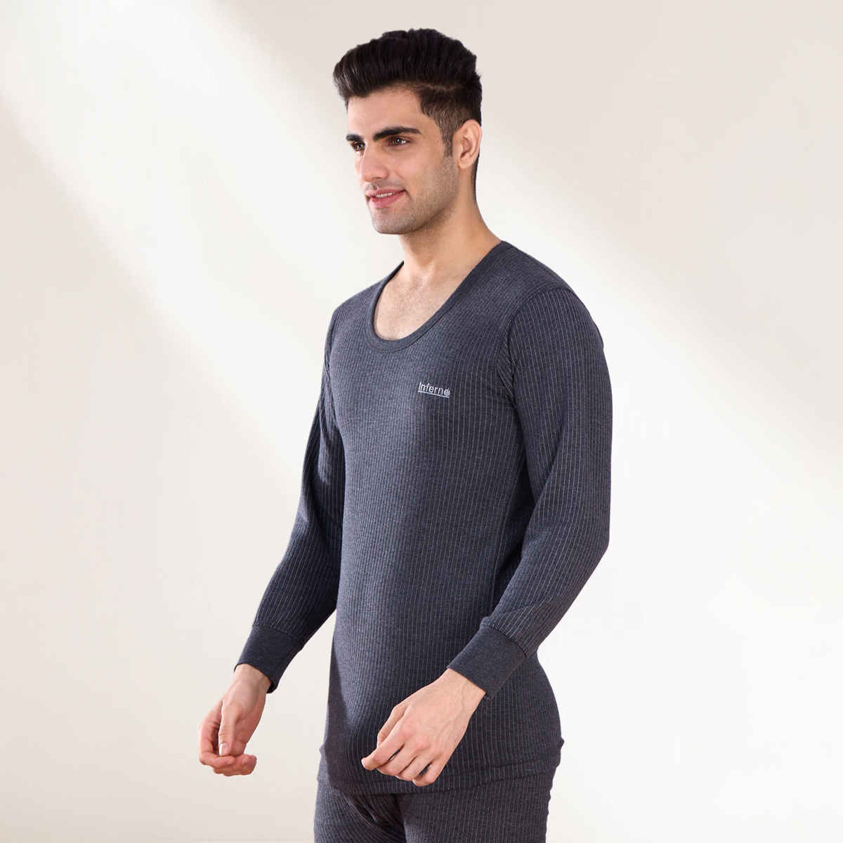 Lux Inferno Round Neck Full Sleeve Thermal Top for Men | Charcoal | 90 | Size L