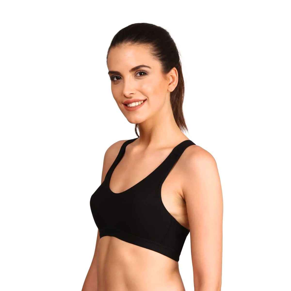 Jockey 1378 Women's Wirefree Padded Cotton Full Coverage Active Bra | Racerback | Black | M