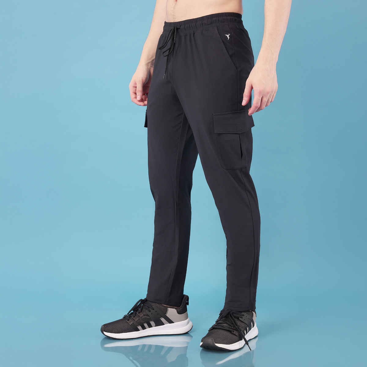 Technosport Men Poly Solid Relax Fit Sports Cargo Trackpants with DURACOOL+ | Black | L