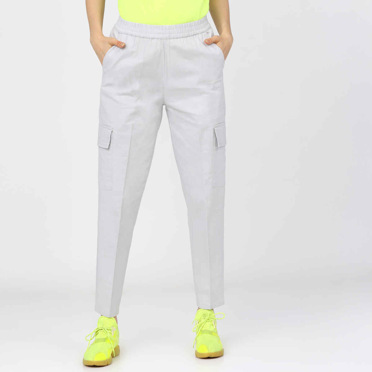 Tokyo Talkies Women's Straight Fit Cargos Trouser | White - 34