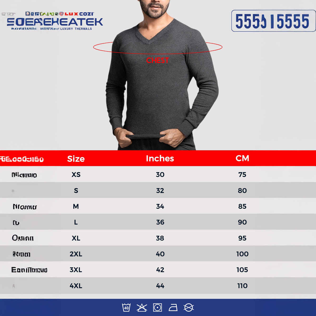 Lux Cozi Men's Heatek Thermal Comfort, Stretchable & Super Warm V-Neck Top | Black Melange-90