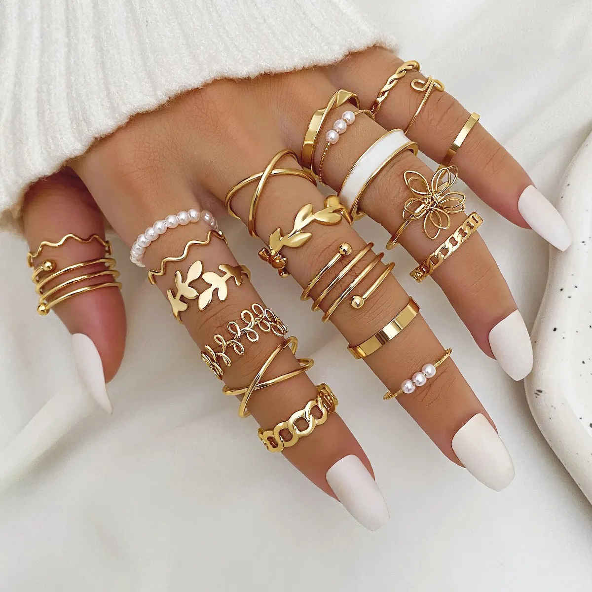 Jewels Galaxy Set Of 21 Gold-Plated Stackable Finger Rings (1 Pack 21 Rings)