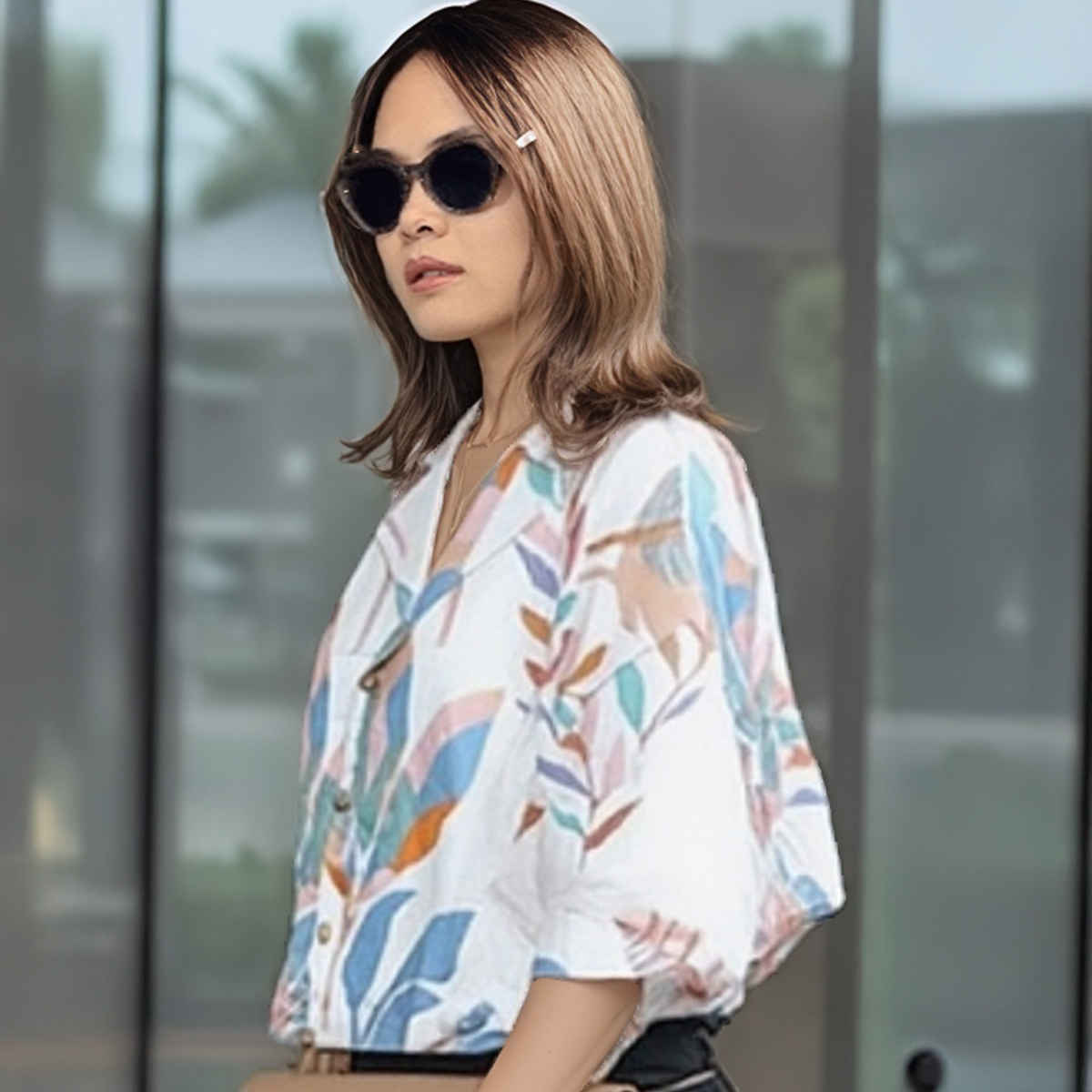 GoSriKi Women's Floral Printed Rayon Regular Fit Top | DIGOD | White - S