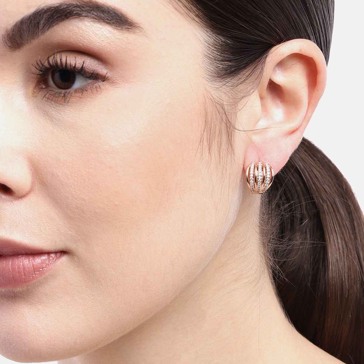 Carlton London 18kt Rose Gold Plated with CZ Mini Hoop Earring | FJE3334