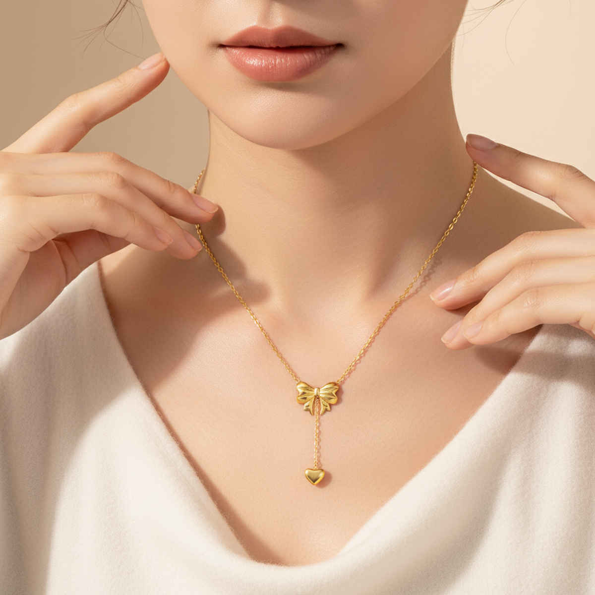 LabelShe Gold Plated Stainless Steel Heart Themed Bow Inspired Necklace | LS-NCK-67028