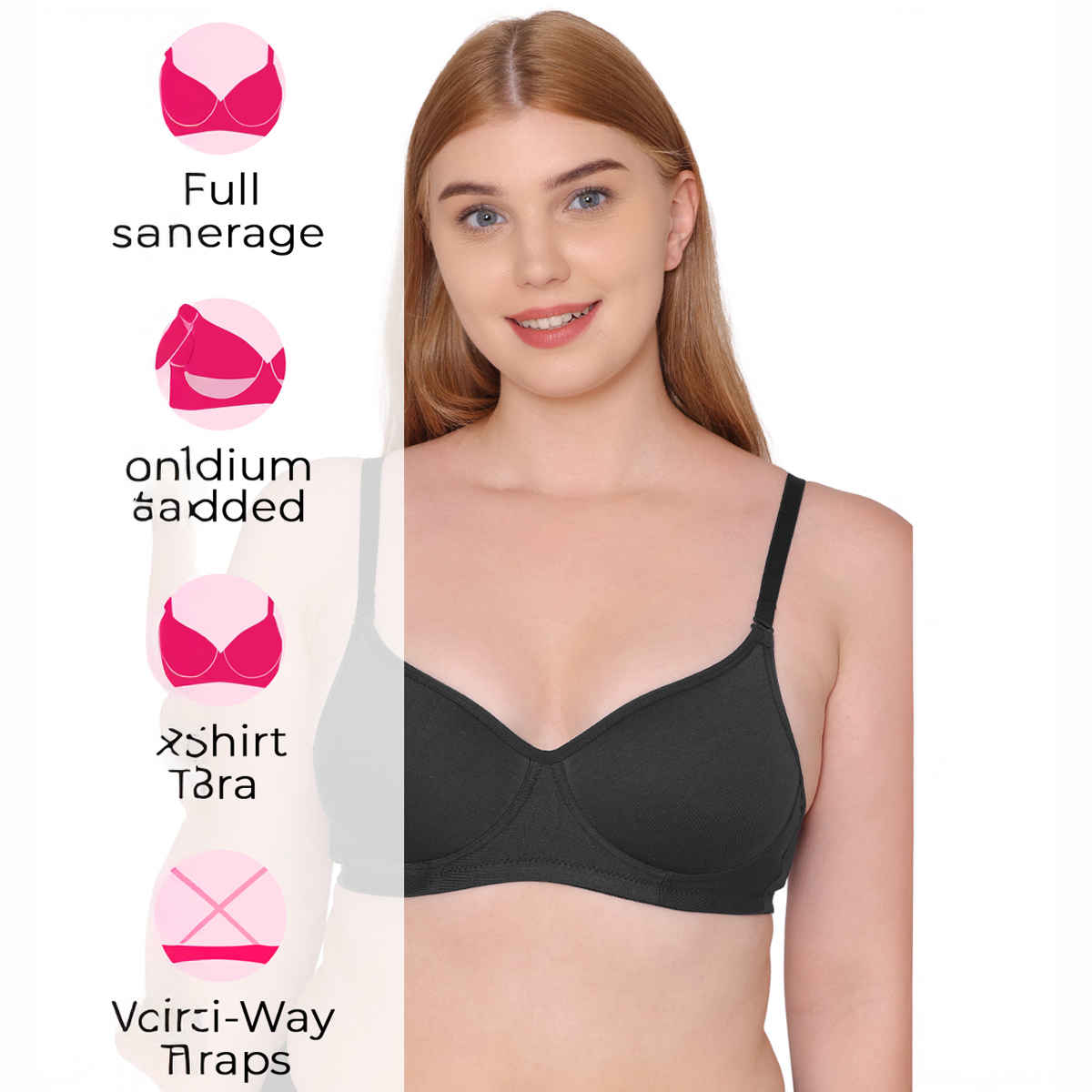 Tweens Medium Padded Cotton Rich Full Coverage T-Shirt Bra | Black-40C