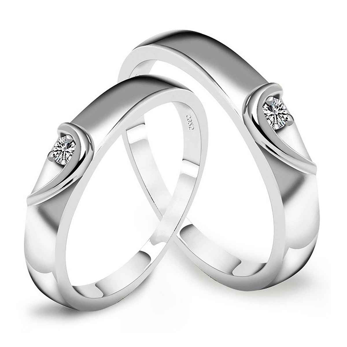 Peora Silver Plated 2 Pcs Heart Shape Matching Promise Rings for Couples Gift Set for Men and Women