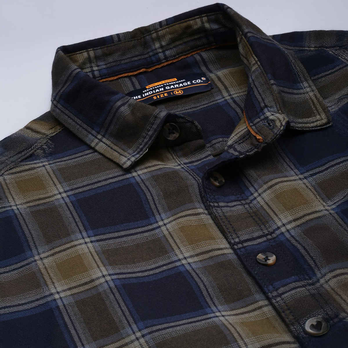 The Indian Garage Co Men's Slim Fit Checkered Casual Shirt | Navy Blue & Green - XL