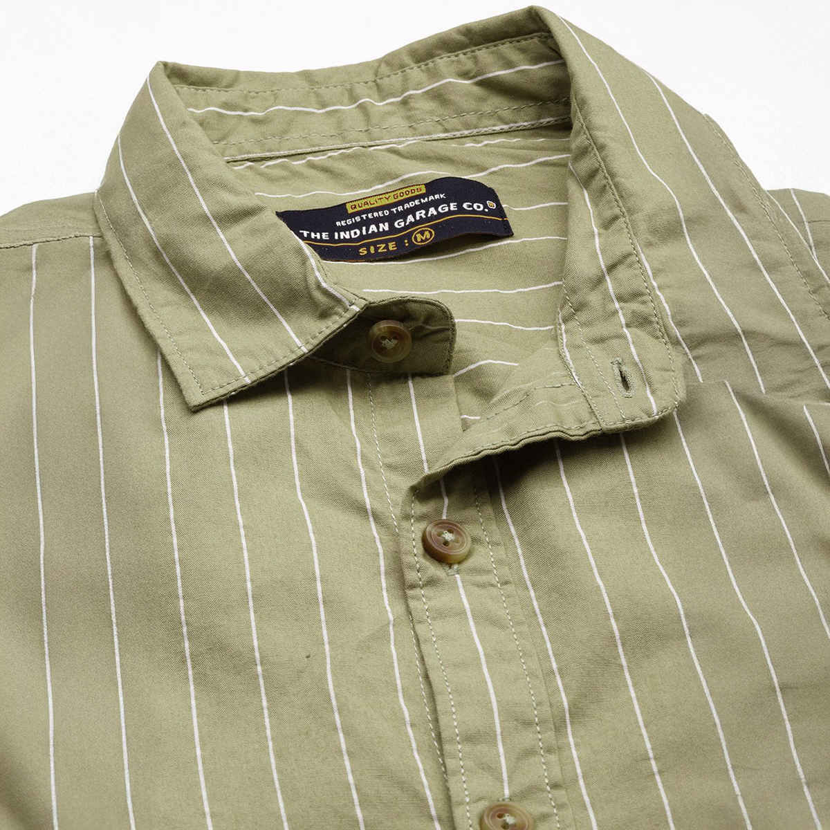 The Indian Garage Co Men's Regular Fit Striped Casual Shirt | Green - L