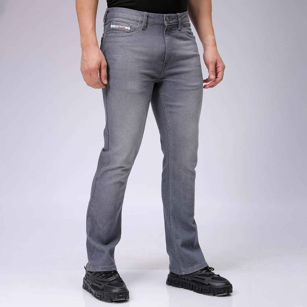 The Indian Garage Co Men's Slim Fit Solid Casual Regular Jeans | Grey | 38