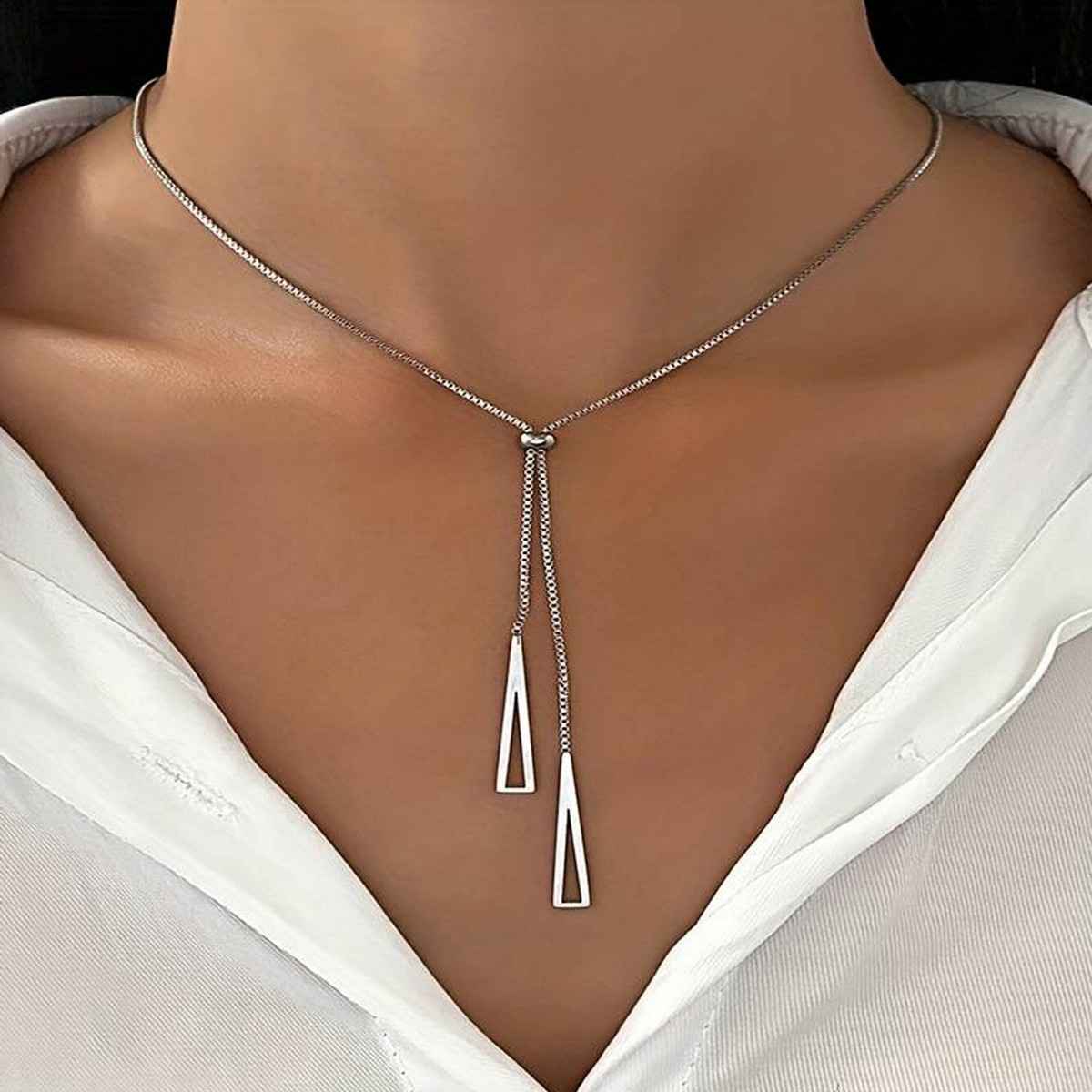 Fashion Frill Women's Long Triangle Pendant Chain Silver Onesize