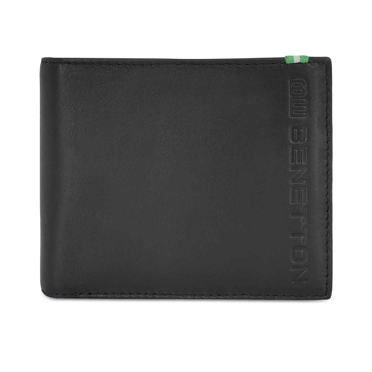 United Colors Of Benetton Men's Logo Genuine Leather Global Coin Wallet | Black - One Size