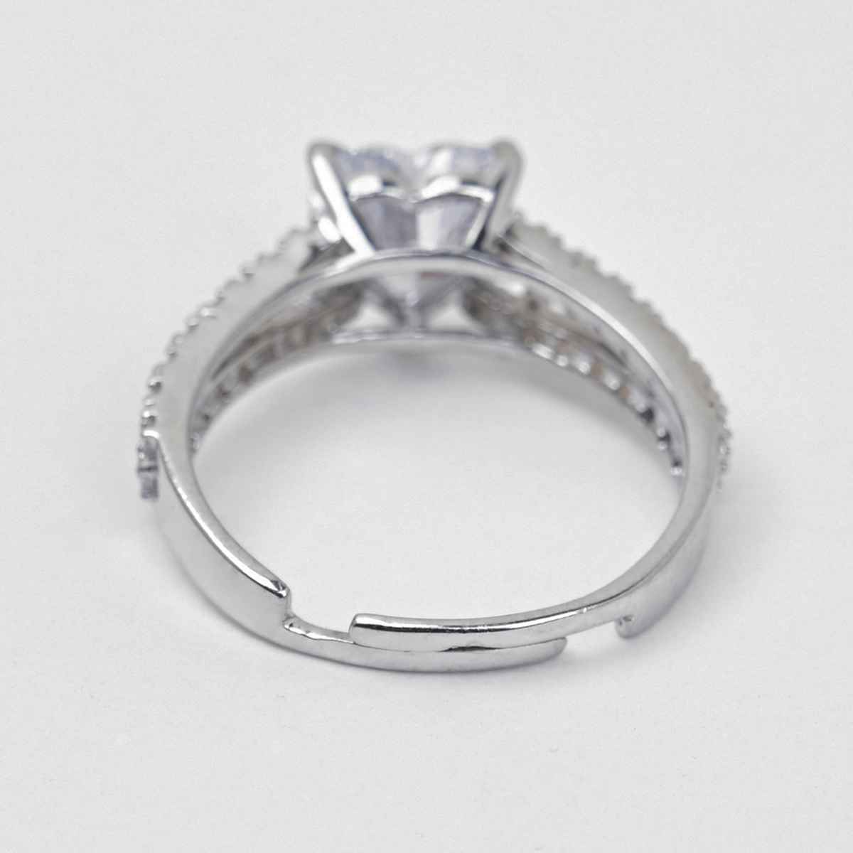 Clara 925 Sterling Silver Proposal Finger Ring With Adjustable Band | Swiss Zircon Rhodium Plated