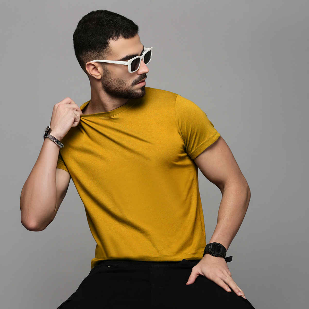ACTIMAXX Men's Where Comfort Meets Performance Cozi Round Neck T-Shirt | Mustard - XL