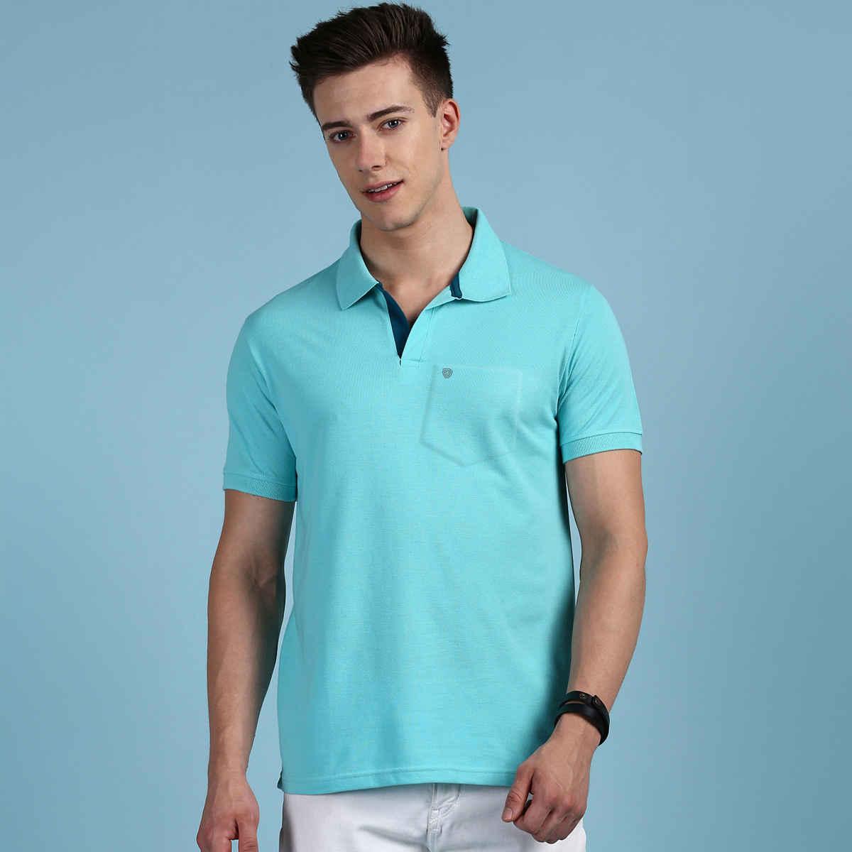 Lux Cozi Men's Solid Cotton Polo T-shirt with Pocket | Pool Blue - XXL