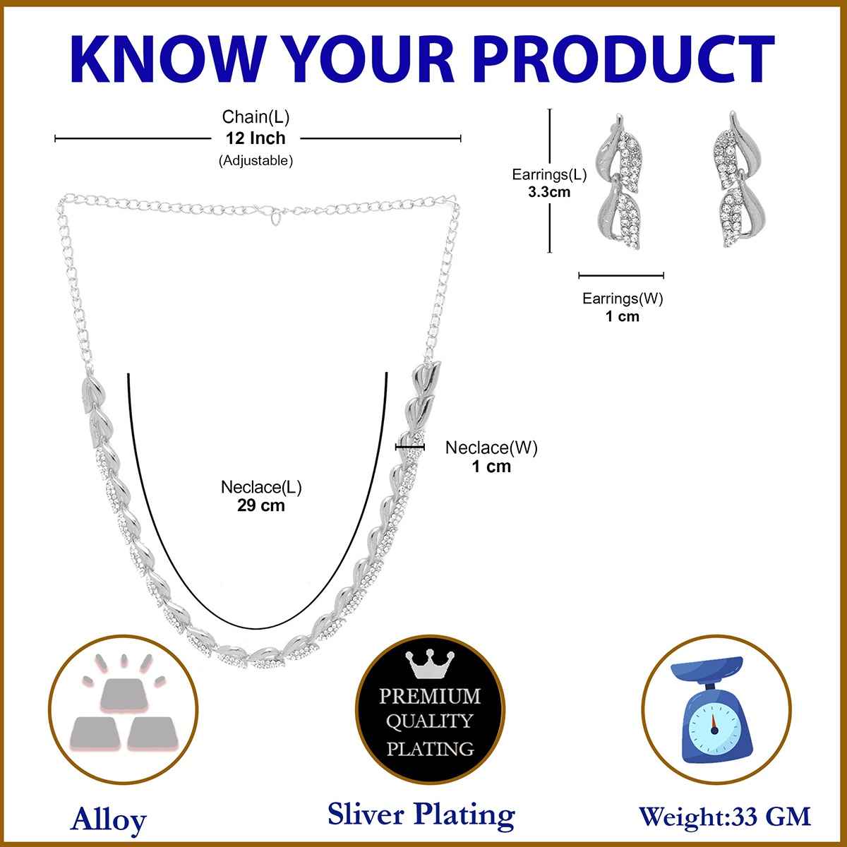 Zeneme Silver-Plated American Diamond Studded Jewellery Set For Women & Girls.