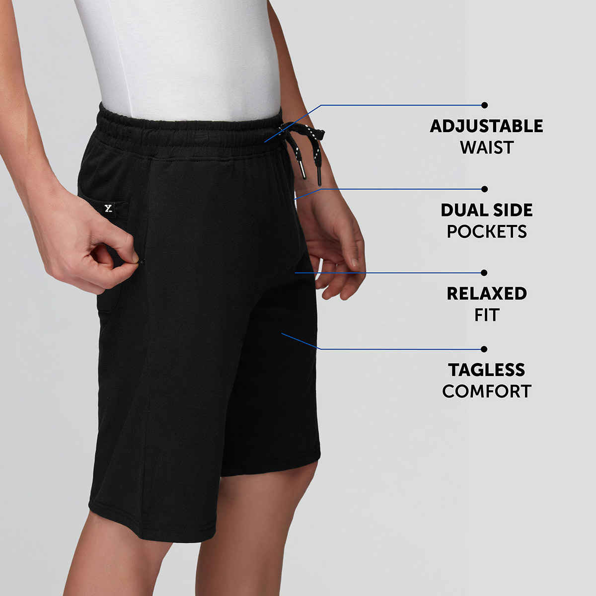 XYXX Ace Cotton Modal solid Shorts | 2 Side Pocket with zip | Black- S