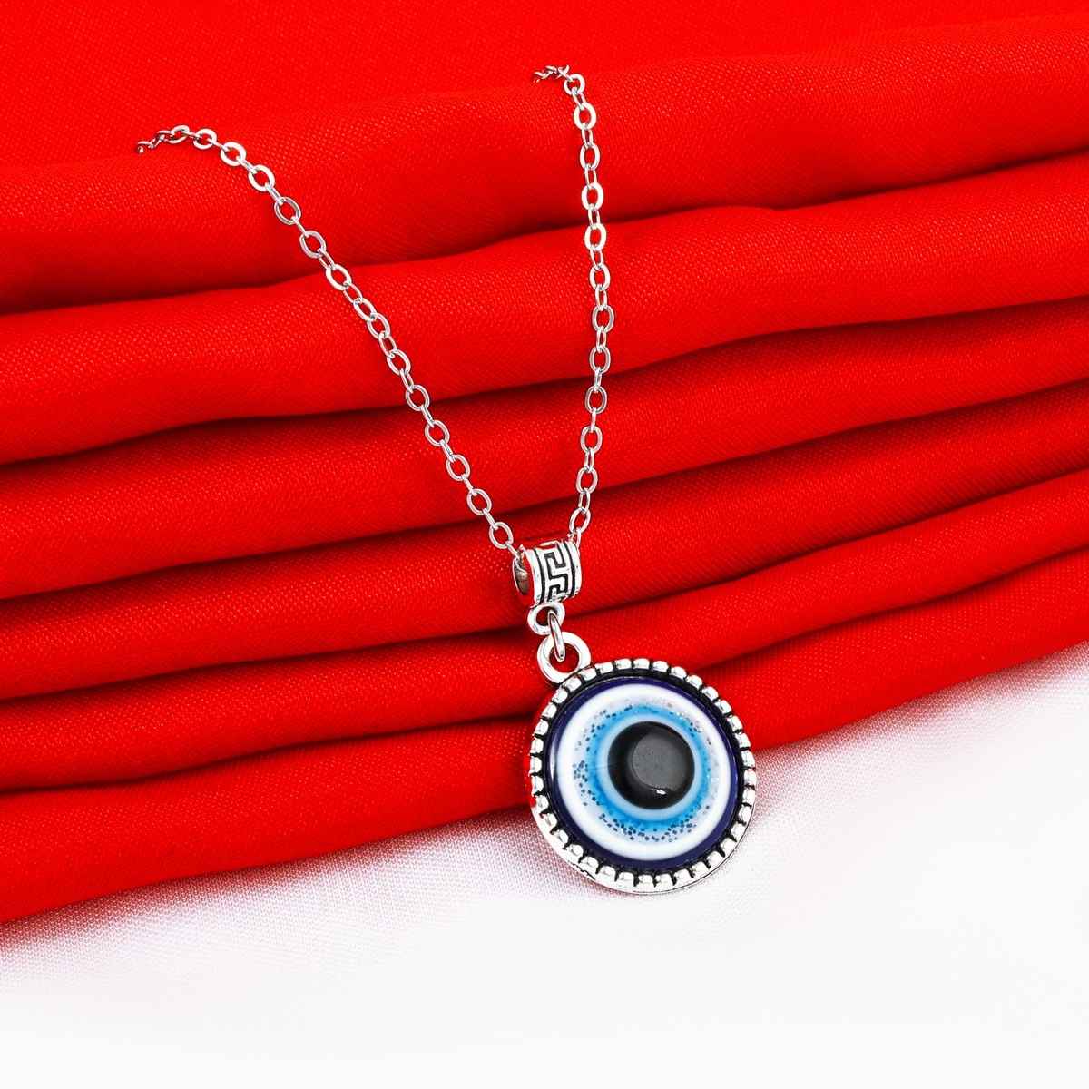 Fashion Frill Men's Evil Eye Pendant Chain Silver Onesize